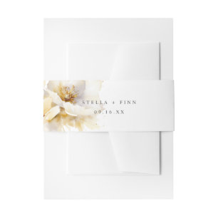 Elegant White Gold Flower Wedding Invitation Belly Band
