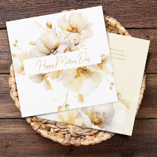 Elegant White Gold Flowers Mother's Day Holiday Card