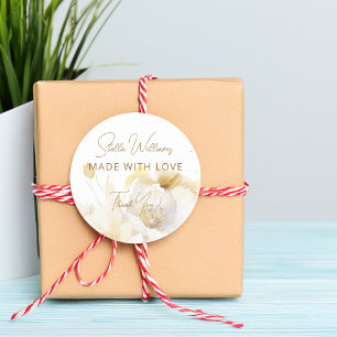 Elegant White Gold Flowers Thank You Classic Round Sticker