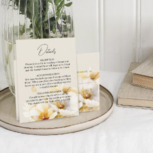 Elegant White Gold Flowers Wedding Details QR Code Enclosure Card