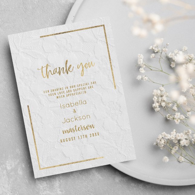 Elegant white gold french floral lace thank you card (Elegant white gold french floral lace Wedding Invitation)
