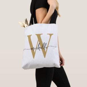 Elegant White Gold Girly Personalised Monogrammed Tote Bag
