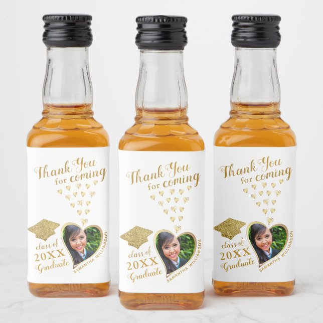 Elegant White Gold Glam Thank You 2025 Graduation Liquor Bottle Label (Bottles)