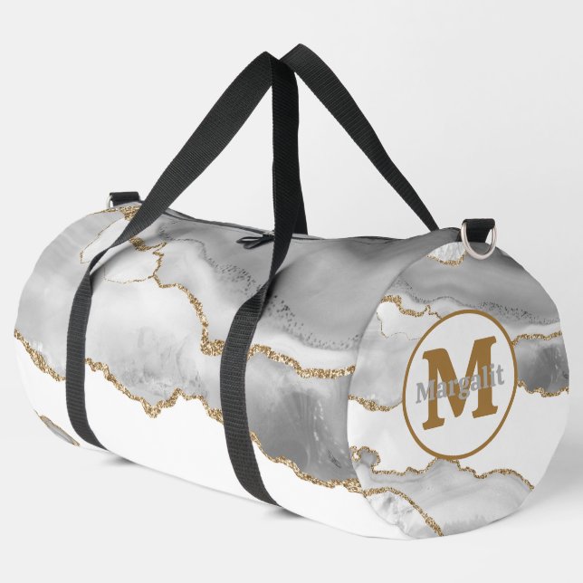 Elegant White Gold Glitter Agate Large Duffel Bag (Left Corner)