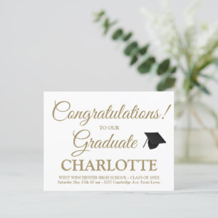 Elegant white gold grad cap graduation invitation postcard