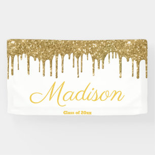 Elegant White Gold Graduation Party Class of 2024 Banner