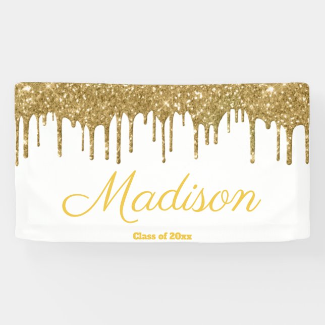 Elegant White Gold Graduation Party Class of 2024 Banner (Horizontal)