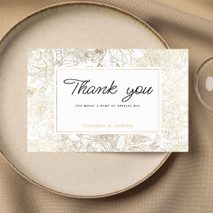 Elegant white gold gray marble floral Thank You Invitation