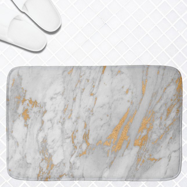 Elegant White Gold Grey Marble  Bath Mat (Creator Uploaded)