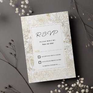 Elegant white gold grey marble floral RSVP  Invitation