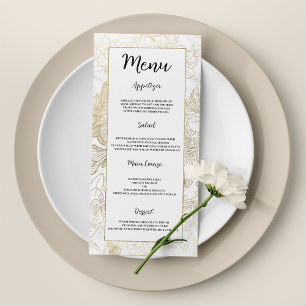Elegant white gold grey marble floral Wedding Menu