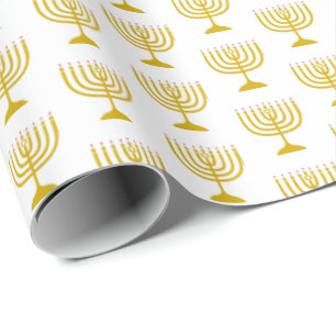 Elegant White Gold   Hanukkah   MENORAH Wrapping Paper