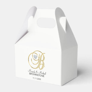 Elegant White Gold Heart Monogram B Wedding Gift Favour Box