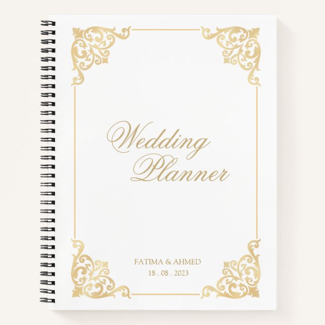 Elegant White Gold Islamic Muslim Wedding Planner Notebook (Front)