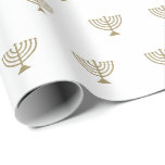 Elegant white gold Jewish menorah pattern modern  Wrapping Paper<br><div class="desc">Elegant white and gold Jewish menorah pattern minimalist modern gift Wrapping Paper.

Faux gold menorah pattern on white background.

This wrapping paper is great for Hanukkah,  Chanukah,  bar mitzvah,  bat mitzvah,  Shabbat and Jewish Holidays.</div>