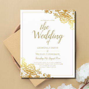 Elegant White Gold Lace Modern Wedding  Invitation