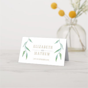 Elegant White Gold Leaves Wedding Place Card