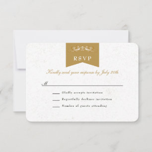 Elegant White Gold Library Theme Wedding RSVP Card