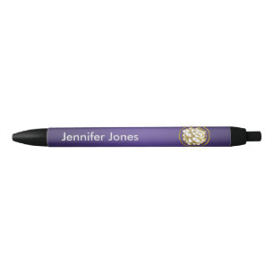 Elegant White & Gold Lotus flower Black Ink Pen
