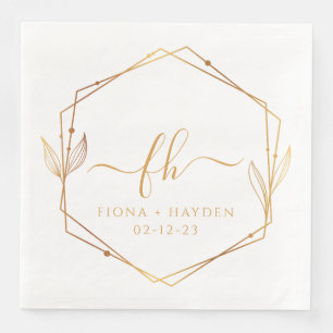 Elegant White Gold Luxury Floral Monogram Wedding Napkin