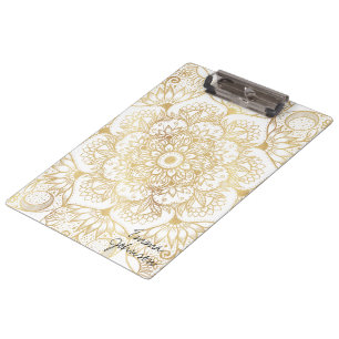Elegant White Gold Mandala Floral Clipboard