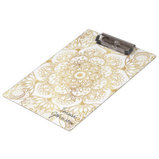 Elegant White Gold Mandala Floral  Clipboard