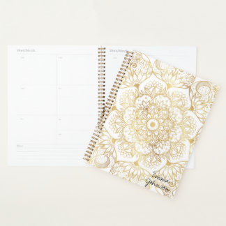 Elegant White Gold Mandala Floral  Planner