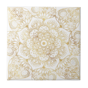 Elegant White Gold Mandala Floral  Tile