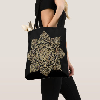 Elegant White Gold Mandala Floral  Tote Bag