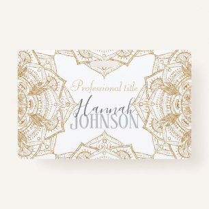 Elegant White & Gold Mandala Hand Drawn Design ID Badge