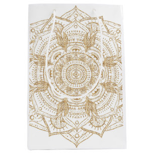 Elegant White & Gold Mandala Hand Drawn Design Medium Gift Bag
