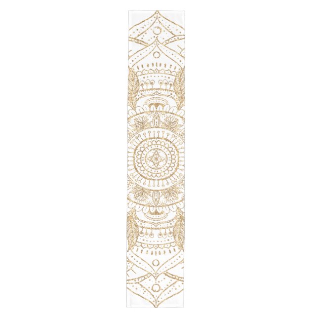 Elegant White & Gold Mandala Hand Drawn Design Medium Table Runner (Front)