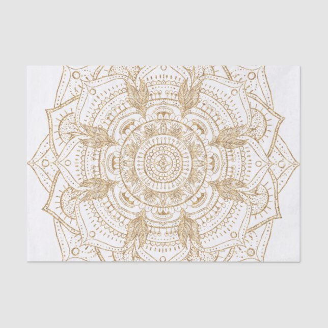 Elegant White & Gold Mandala Hand Drawn Design Tissue Paper (Front)