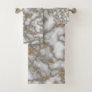 Elegant  White Gold Marble Bath Towel Set