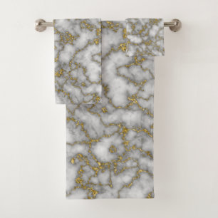 Elegant  White Gold Marble Bath Towel Set