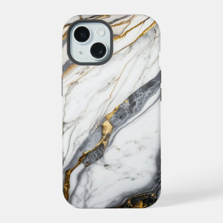 Elegant White Gold Marble iPhone 15 Case