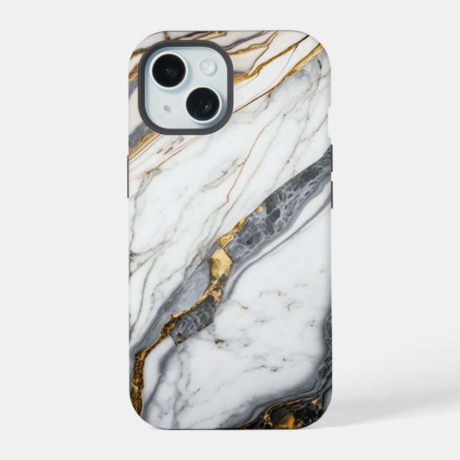 Elegant White Gold Marble iPhone 15 Case (Back)