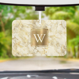 Elegant White Gold Marble Monogram Car Air Freshener