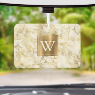 Elegant White Gold Marble Monogram Car Air Freshener