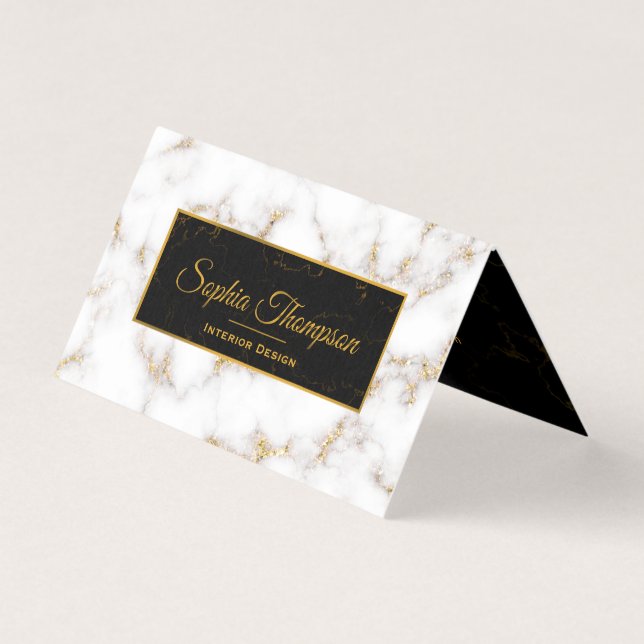 Elegant White Gold Marble Name - Business Card (Front)