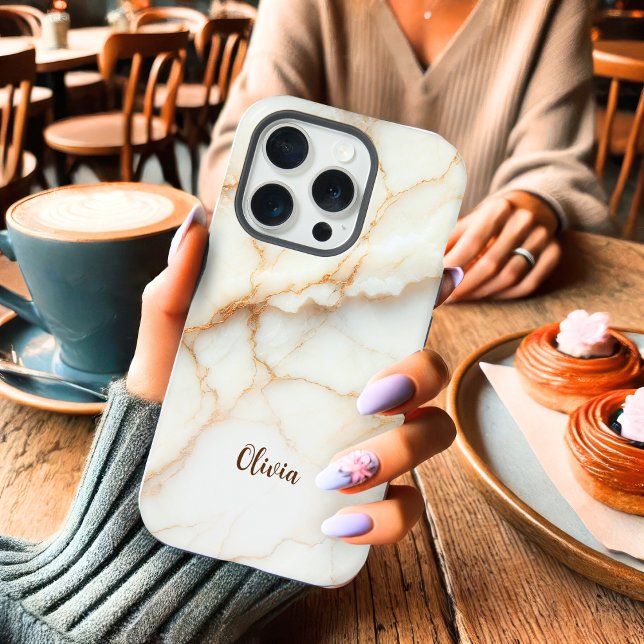 Elegant White & Gold Marble Personalised iPhone Case (Creator Uploaded)