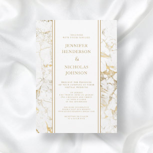 Elegant White & Gold Marble Virtual Wedding Invitation