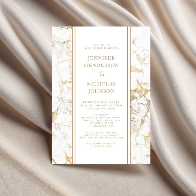 Elegant White & Gold Marble Virtual Wedding Invitation (Elegant White & Gold Marble Virtual Wedding Invitation)