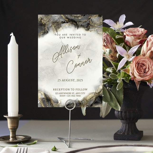 Elegant White & Gold Marble Wedding Design Invitation (Creator Uploaded)