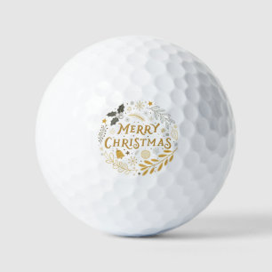 Elegant White & Gold Merry Christmas Golf Balls