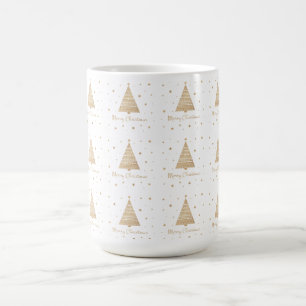 Elegant White Gold Merry Christmas Tree Stars Coffee Mug