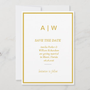 Elegant White Gold Minimal Save the Date Card Lu