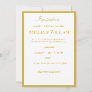 Elegant White Gold Minimal Wedding Invitation