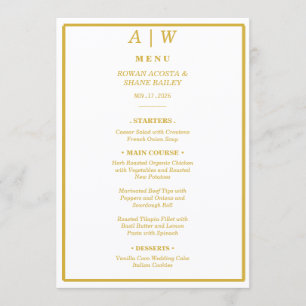Elegant White Gold Minimal Wedding Menu Card Lux