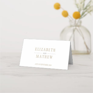 Elegant White Gold Minimalist Wedding Place Card